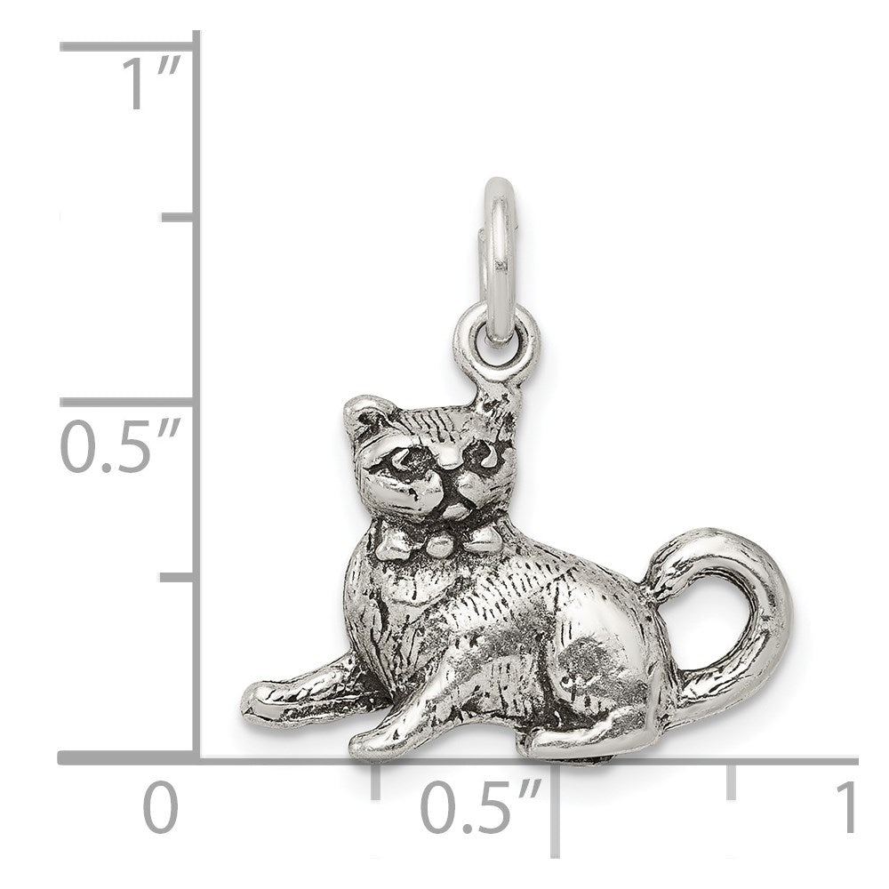 Sterling Silver Antiqued Cat Charm QC7834