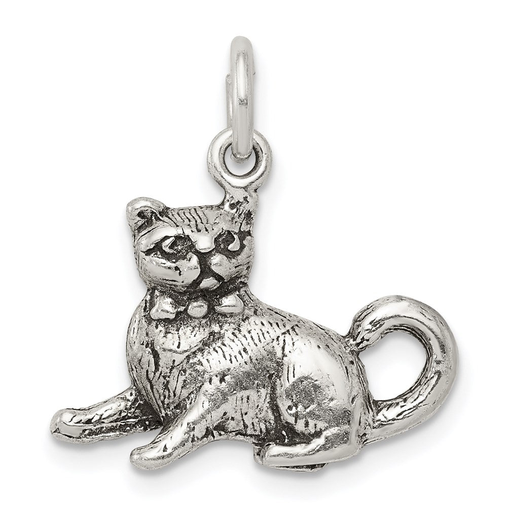 Sterling Silver Antiqued Cat Charm QC7834