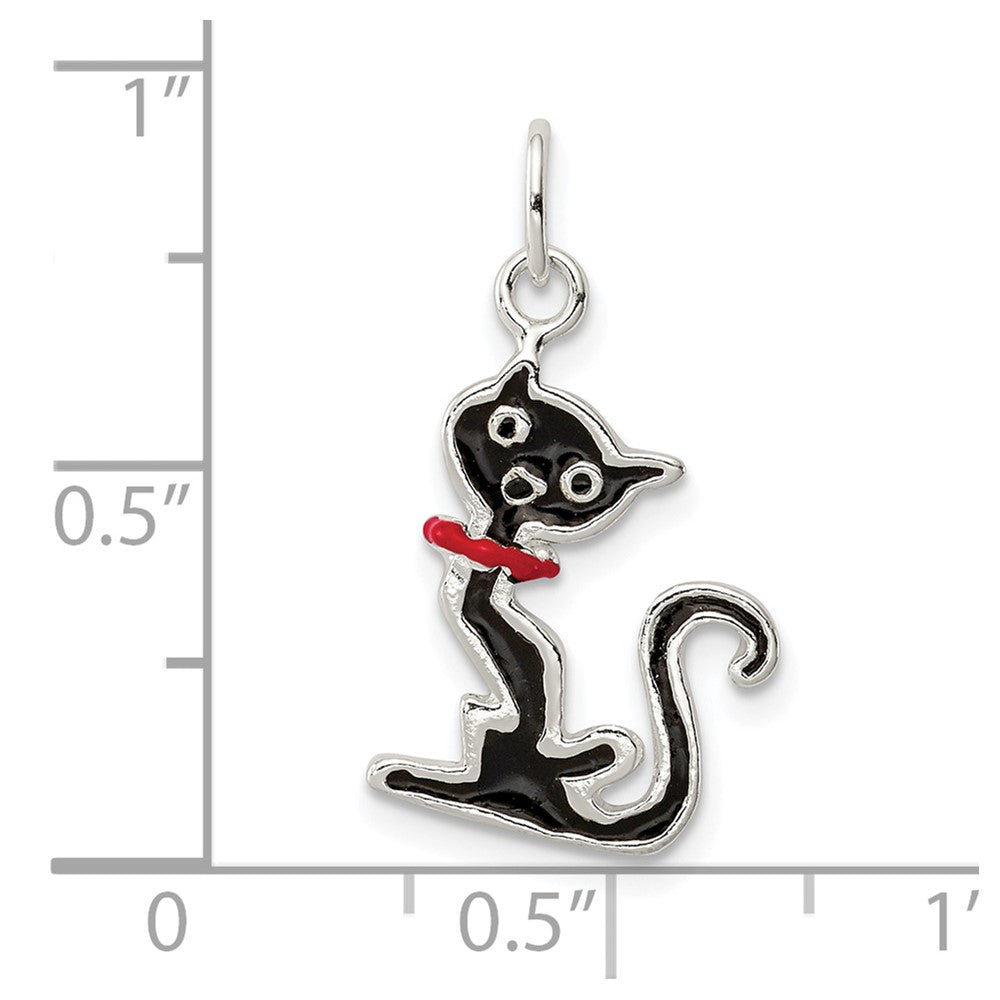 Sterling Silver Black Enameled Cat Charm QC7838