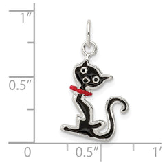 Sterling Silver Black Enameled Cat Charm QC7838