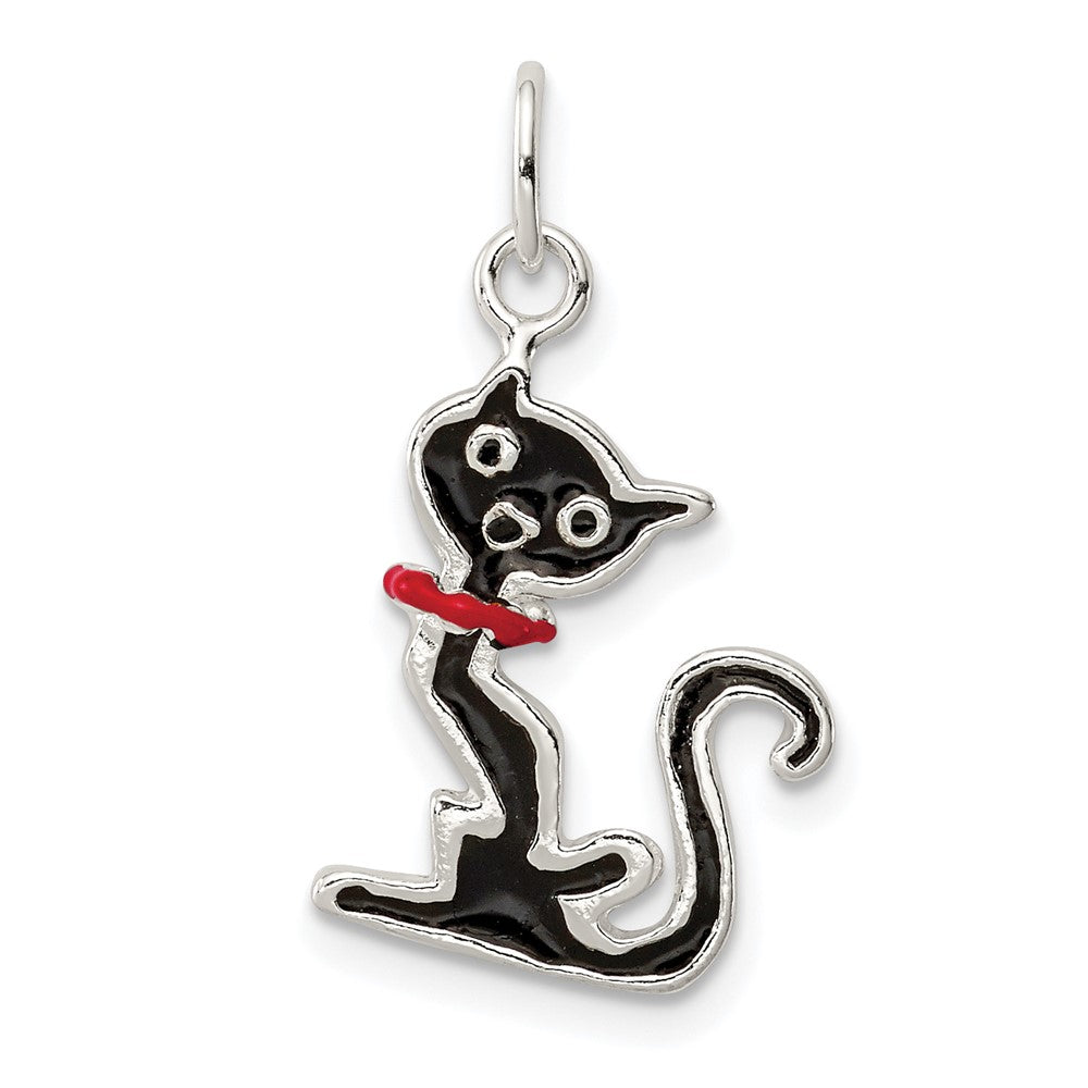 Sterling Silver Black Enameled Cat Charm QC7838