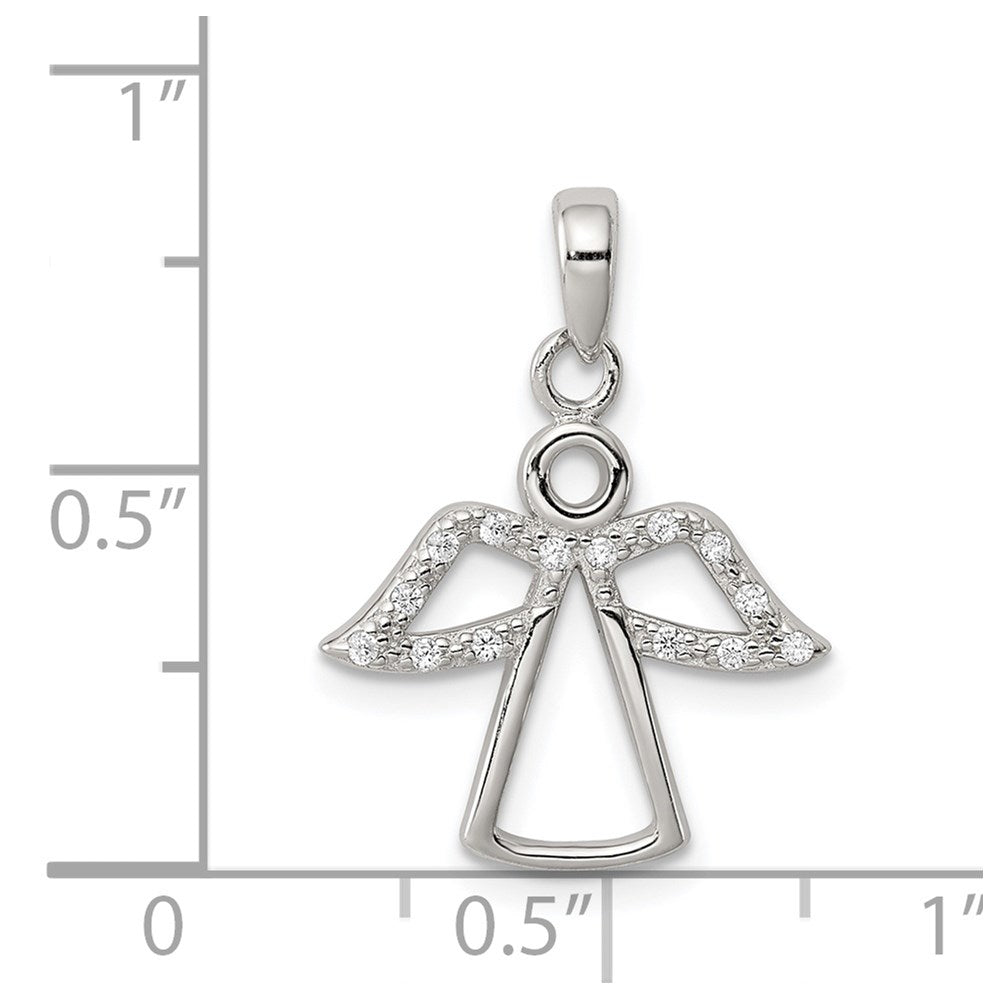 Sterling Silver Rhodium-plated Angel w/ CZ Wings Pendant QC7906