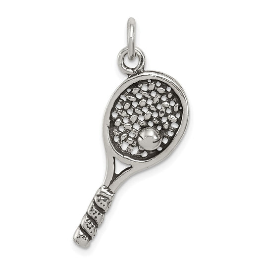 Sterling Silver Antiqued Tennis Racquet Charm QC7912