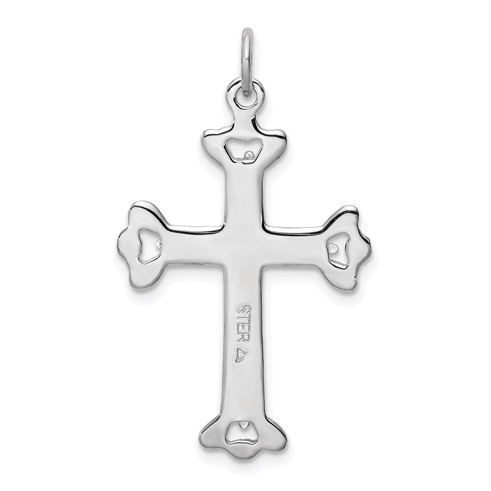 Sterling Silver Rhodium-plated Polished Vermeil Budded Cross Pendant QC7928