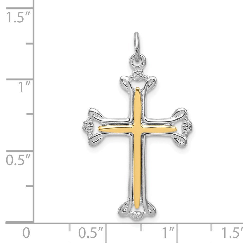 Sterling Silver Rhodium-plated Polished Vermeil Budded Cross Pendant QC7928