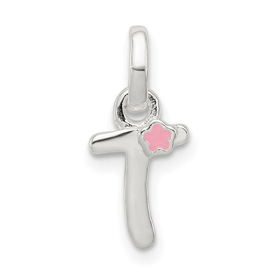 Sterling Silver Letter T with Enamel Pendant QC7935T