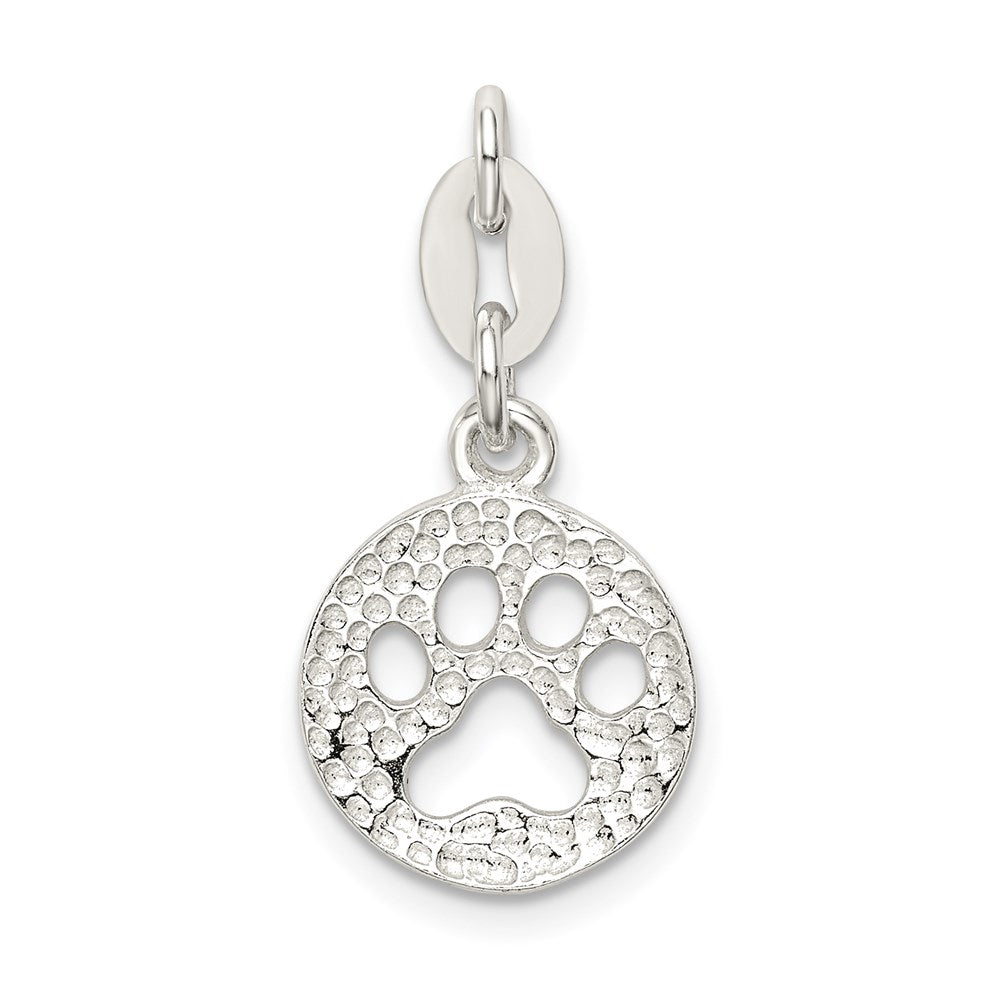 Sterling Silver Round Paw Print Pendant QC7938