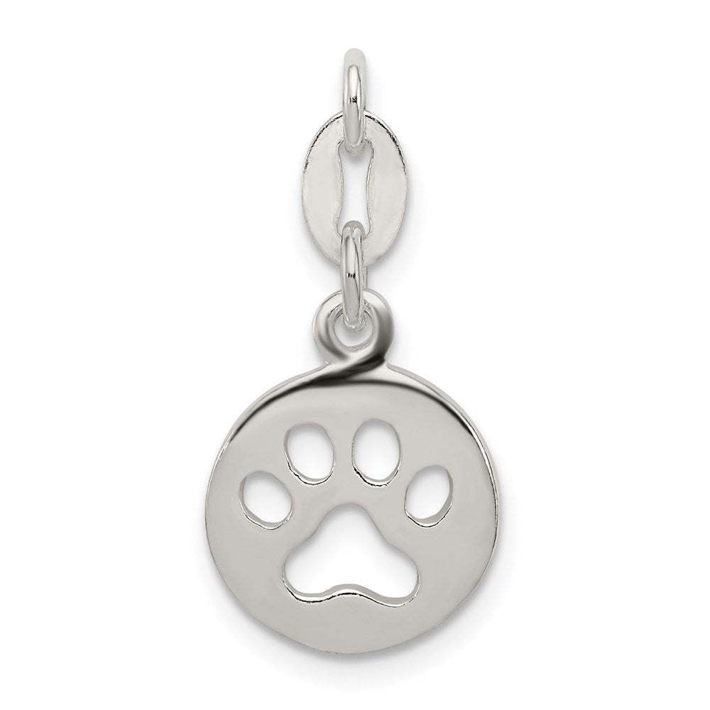 Sterling Silver Round Paw Print Pendant QC7938