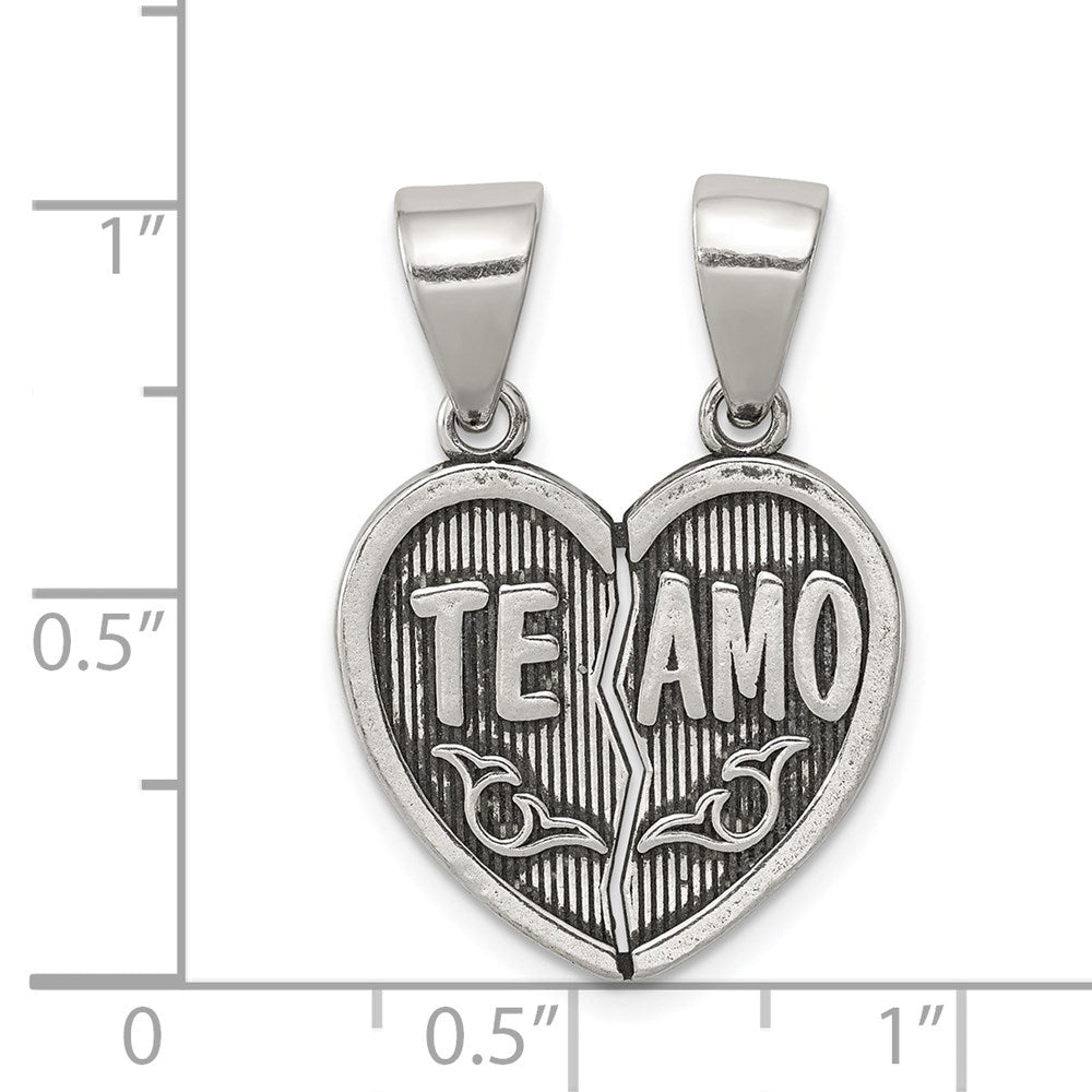 Sterling Silver Antiqued Te Amo Break Apart Heart Pendant QC8109