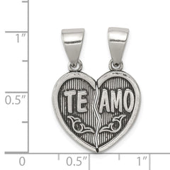 Sterling Silver Antiqued Te Amo Break Apart Heart Pendant QC8109