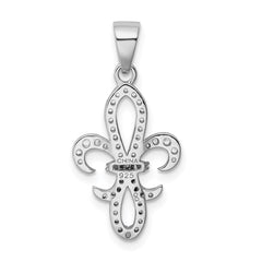 Sterling Silver Rhodium-plated CZ Fleur de Lis Pendant QC8113