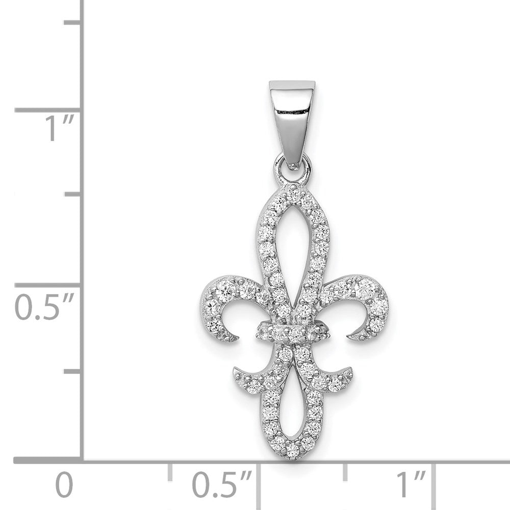 Sterling Silver Rhodium-plated CZ Fleur de Lis Pendant QC8113