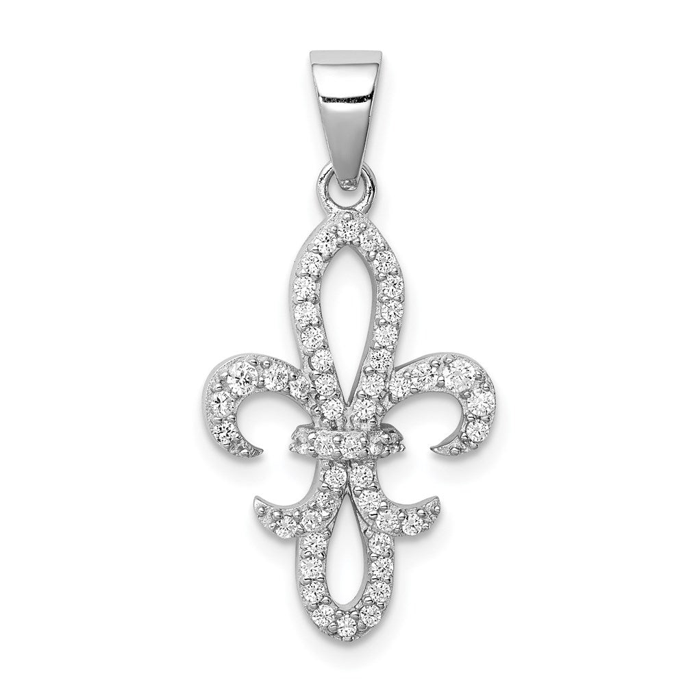 Sterling Silver Rhodium-plated CZ Fleur de Lis Pendant QC8113