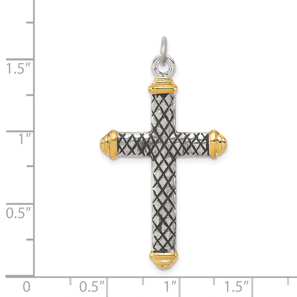 Sterling Silver, Gold-tone, Blk Rhod Criss Cross Design Cross Pendant QC8129
