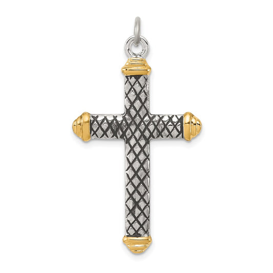 Sterling Silver, Gold-tone, Blk Rhod Criss Cross Design Cross Pendant QC8129