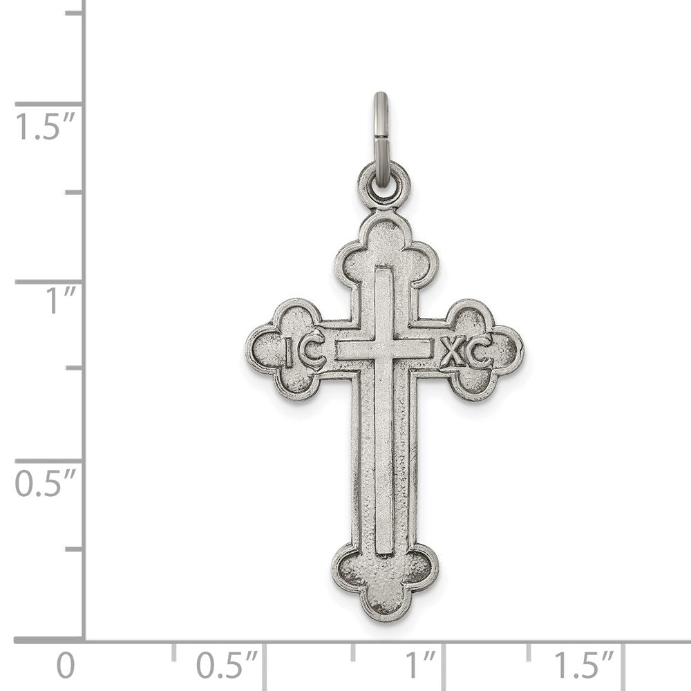 Sterling Silver Antiqued, Textured and Brushed Latin Cross Pendant QC8130