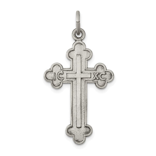 Sterling Silver Antiqued, Textured and Brushed Latin Cross Pendant QC8130