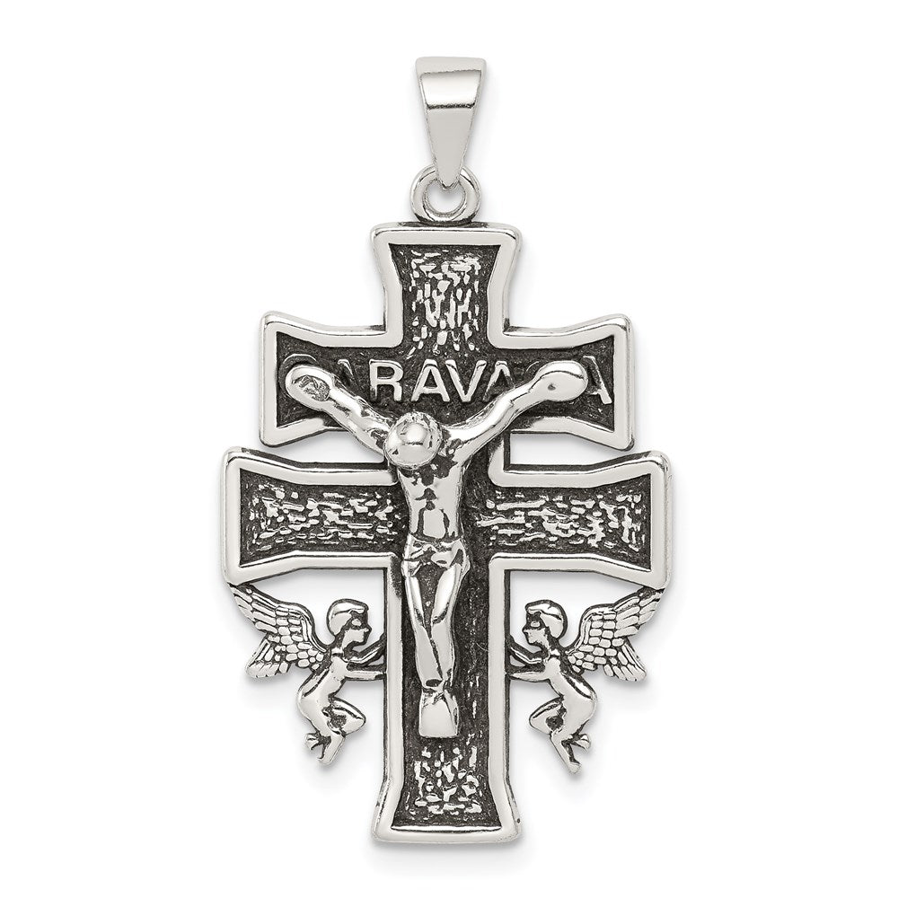 Sterling Silver Antiqued Mini Caravaca Crucifix Pendant QC8134