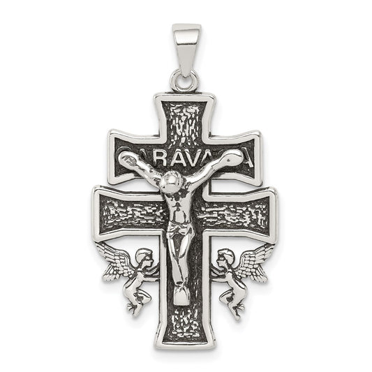 Sterling Silver Antiqued Mini Caravaca Crucifix Pendant QC8134
