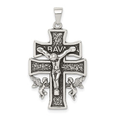 Sterling Silver Antiqued Mini Caravaca Crucifix Pendant QC8134