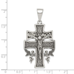 Sterling Silver Antiqued Large Caravaca INRI Crucifix Cross Pendant QC8136