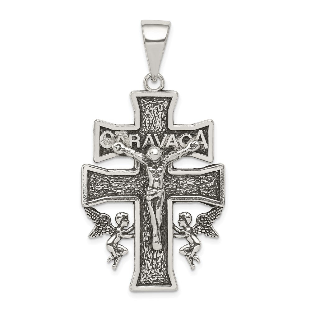 Sterling Silver Antiqued Large Caravaca INRI Crucifix Cross Pendant QC8136