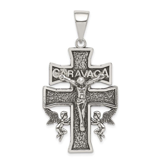 Sterling Silver Antiqued Large Caravaca INRI Crucifix Cross Pendant QC8136