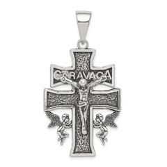 Sterling Silver Antiqued Large Caravaca INRI Crucifix Cross Pendant QC8136