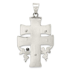 Sterling Silver Polished Large Caravaca INRI Crucifix Cross Pendant QC8137