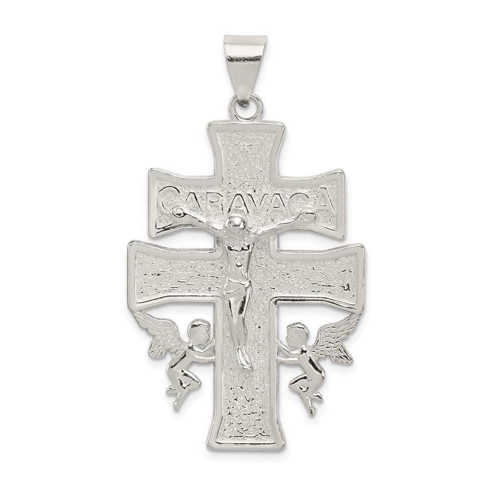 Sterling Silver Polished Large Caravaca INRI Crucifix Cross Pendant QC8137