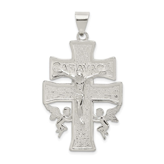 Sterling Silver Polished Large Caravaca INRI Crucifix Cross Pendant QC8137