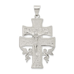 Sterling Silver Polished Large Caravaca INRI Crucifix Cross Pendant QC8137