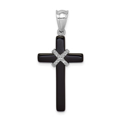 Sterling Silver Rhodium-plated Onyx Cross Pendant QC8143