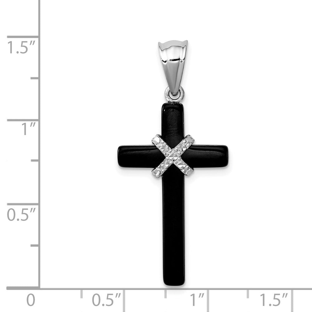 Sterling Silver Rhodium-plated Onyx Cross Pendant QC8143