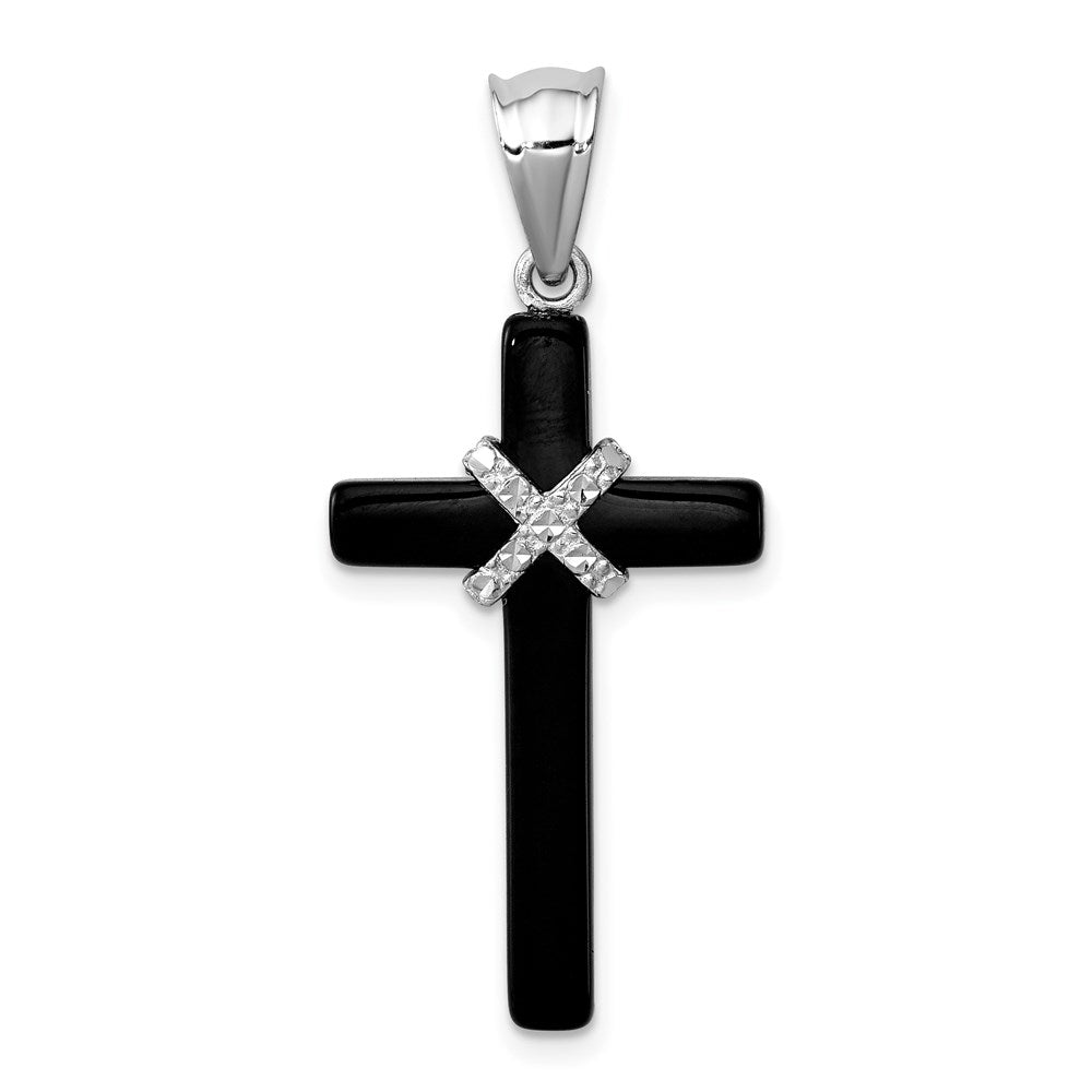 Sterling Silver Rhodium-plated Onyx Cross Pendant QC8143
