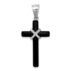 Sterling Silver Rhodium-plated Onyx Cross Pendant QC8143