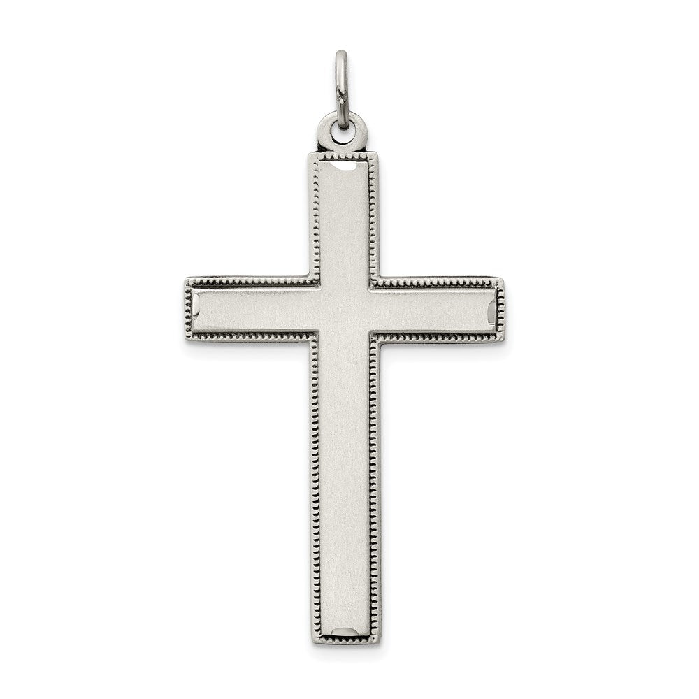 Sterling Silver Oxidized Cross w/ Prayer on Back Pendant QC8147