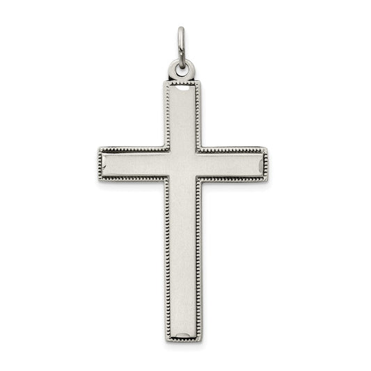 Sterling Silver Oxidized Cross w/ Prayer on Back Pendant QC8147