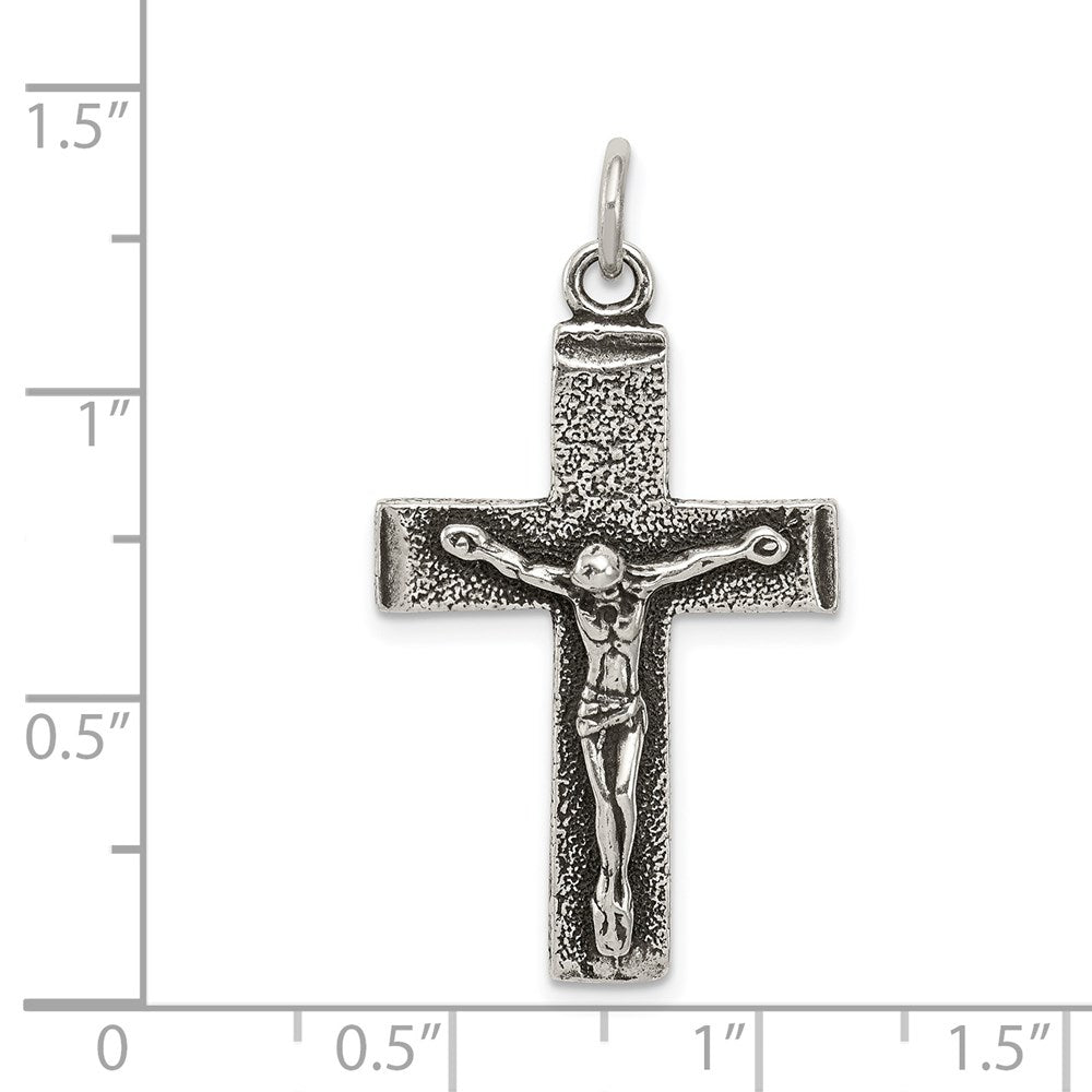 Sterling Silver Antiqued Squared Cross Crucifix Pendant QC8288