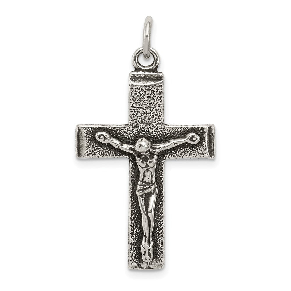 Sterling Silver Antiqued Squared Cross Crucifix Pendant QC8288