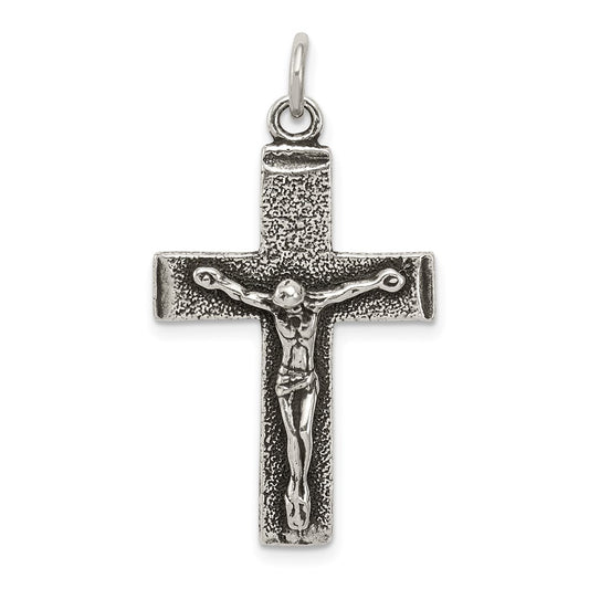 Sterling Silver Antiqued Squared Cross Crucifix Pendant QC8288