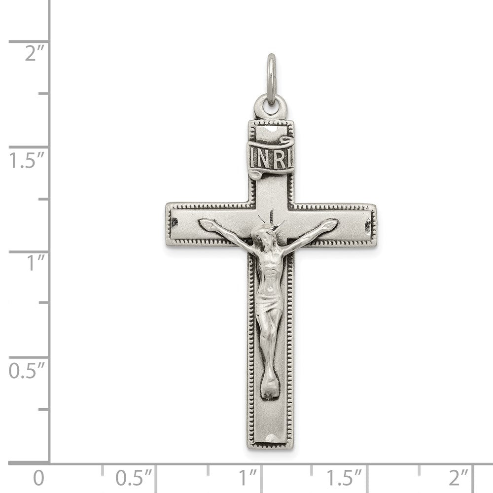 Sterling Silver INRI Crucifix Cross w/ Prayer Pendant QC8289