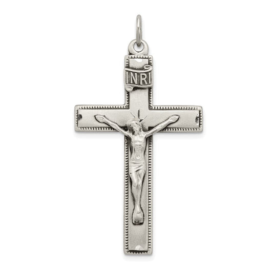 Sterling Silver INRI Crucifix Cross w/ Prayer Pendant QC8289