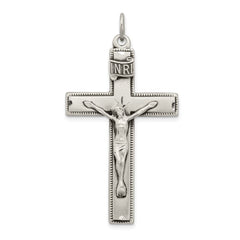 Sterling Silver INRI Crucifix Cross w/ Prayer Pendant QC8289