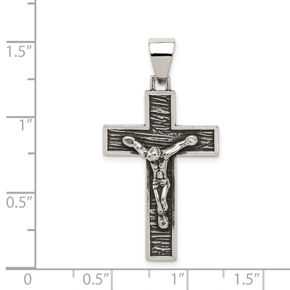 Sterling Silver Antiqued Box Cross Crucifix Pendant QC8291
