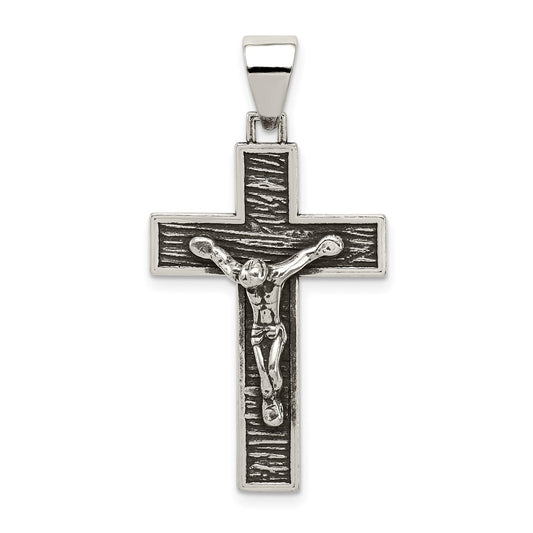 Sterling Silver Antiqued Box Cross Crucifix Pendant QC8291