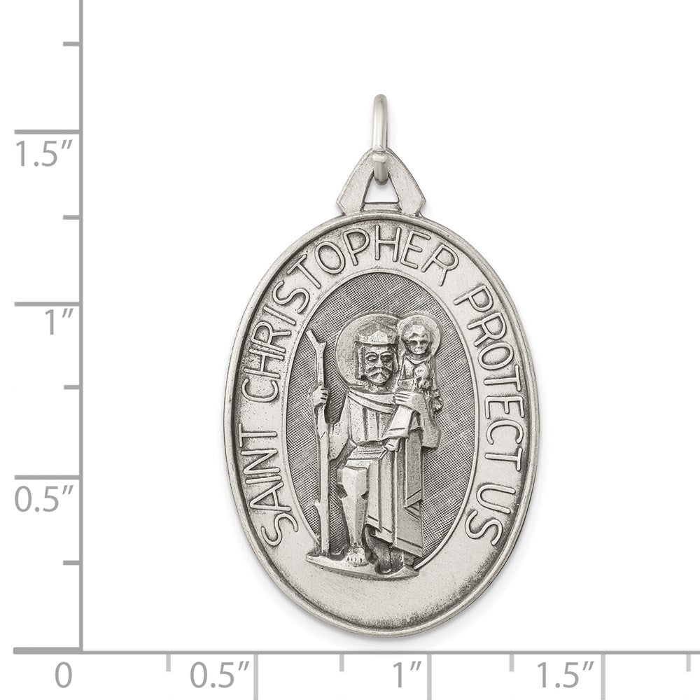 Sterling Silver Antiqued Satin St. Christopher Medal QC8376