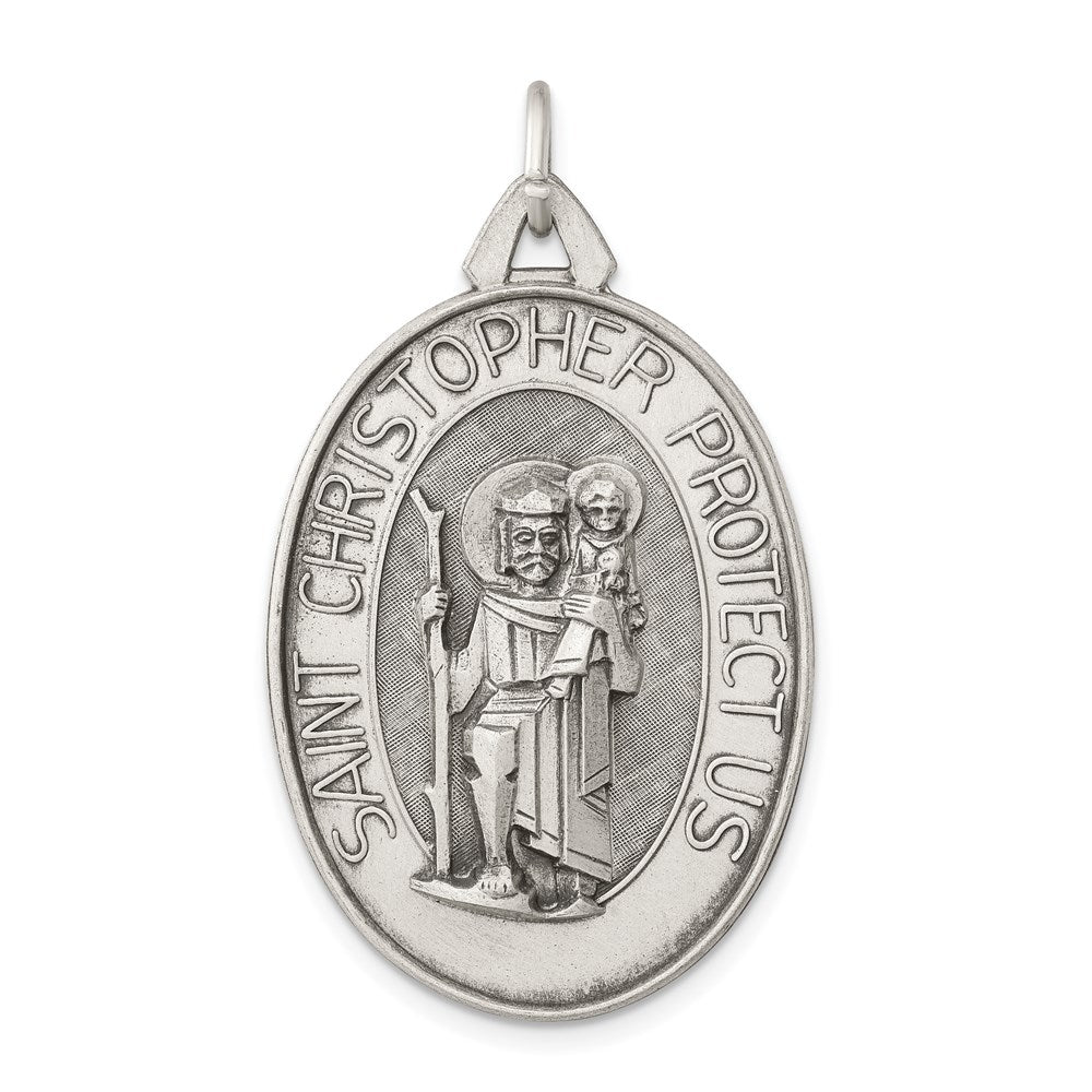 Sterling Silver Antiqued Satin St. Christopher Medal QC8376