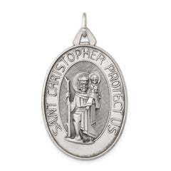 Sterling Silver Antiqued Satin St. Christopher Medal QC8376