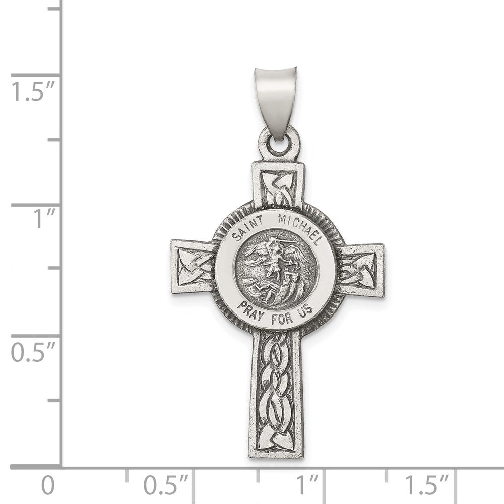 Sterling Silver Antiqued, Textured and Polished St. Michael Pendant QC8381